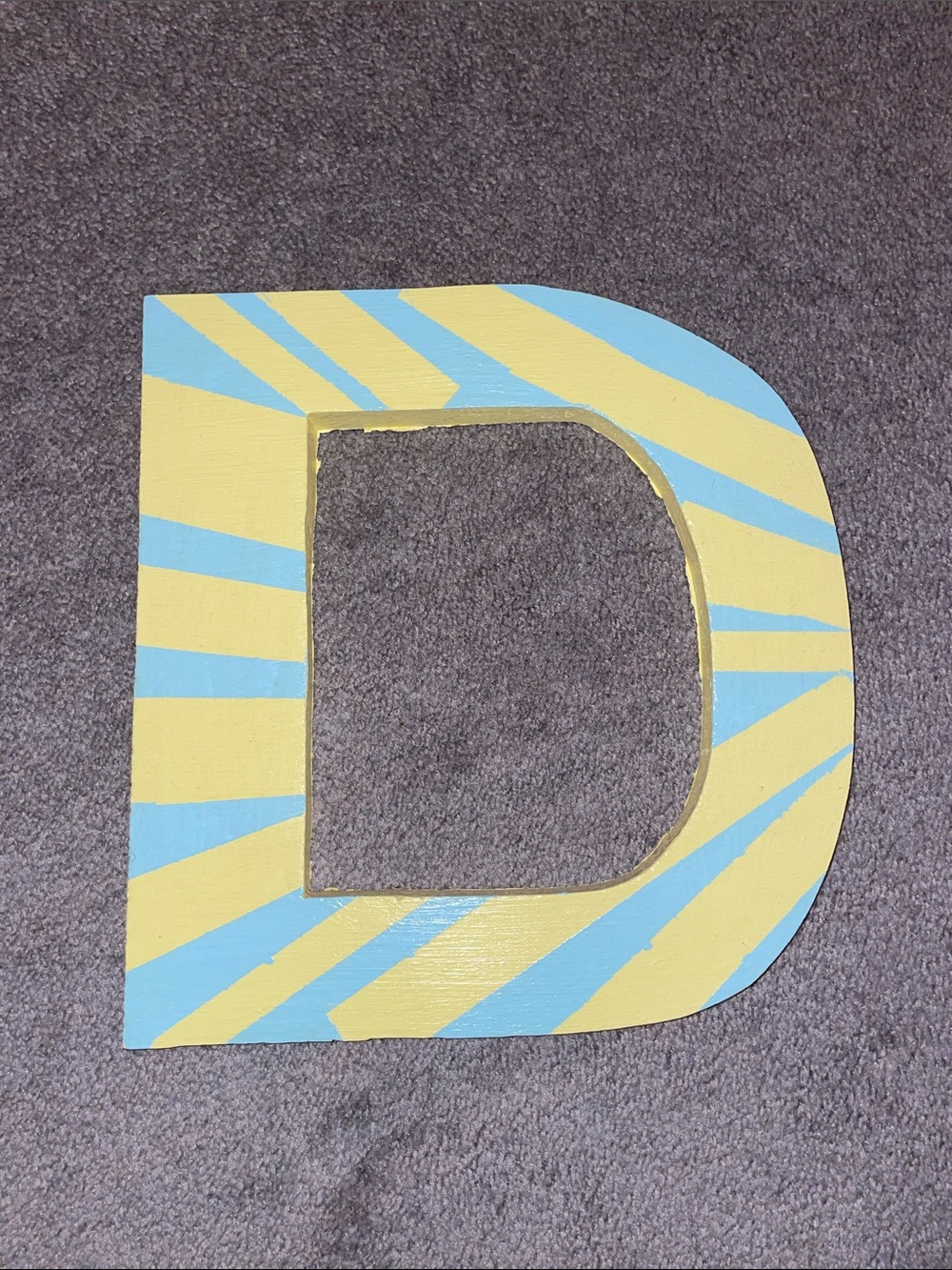Hand-Painted Wooden Letter D in Yellow and Light Blue